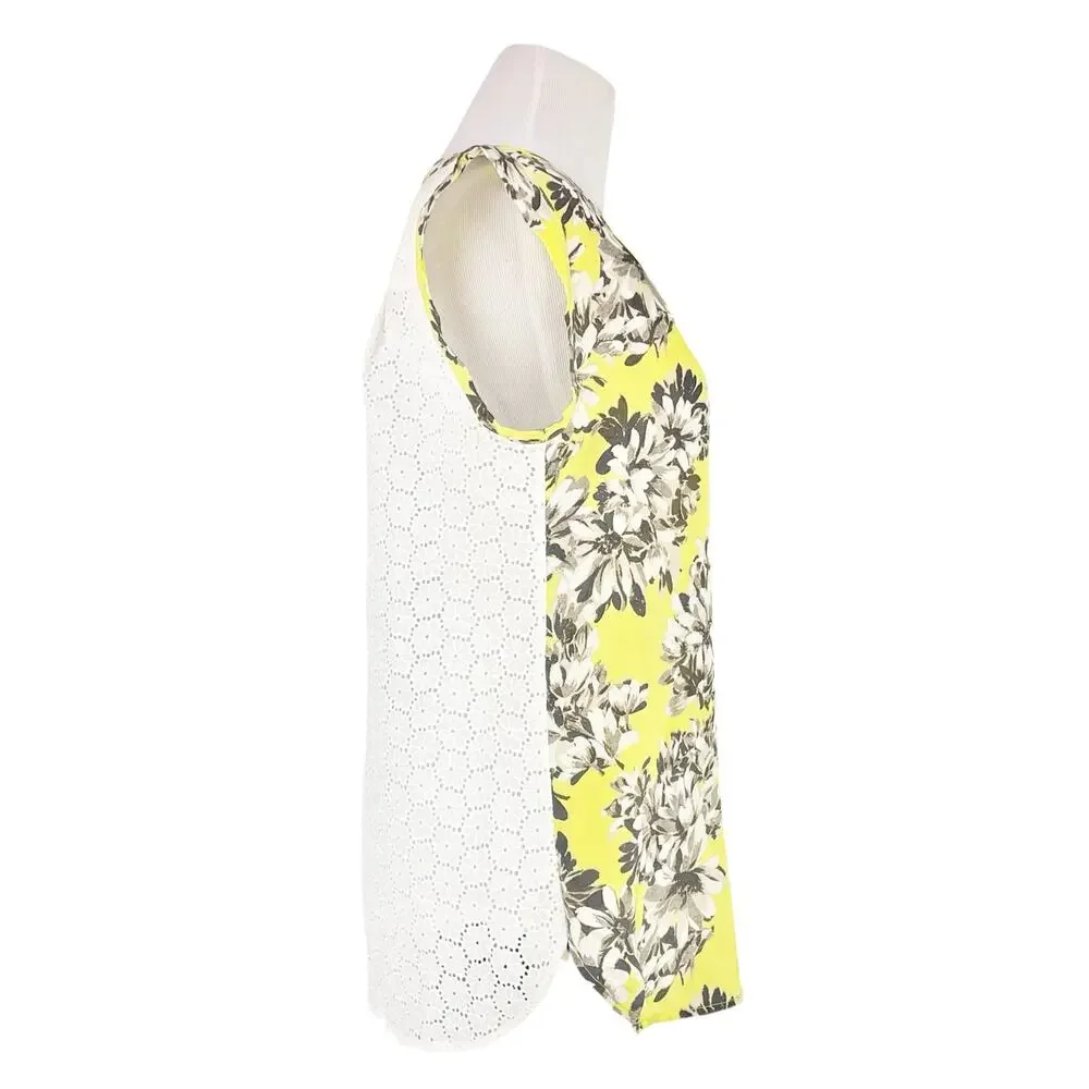 J. CREW Yellow Silk & White Eyelet Floral Sleeveless Blouse Size 2